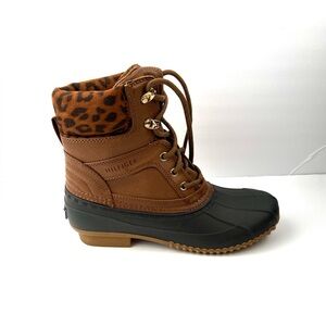 Tommy Hilfiger Womens Lined Duck Boots Size 8 Brown Leopard Print Active Outdoor